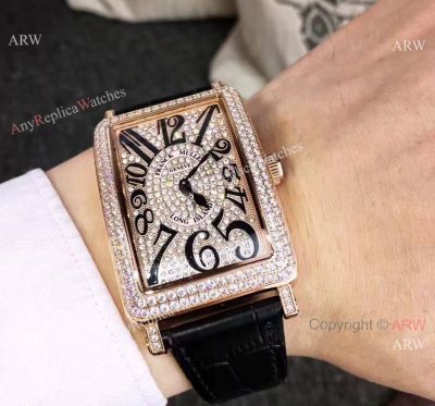 Franck Muller Long Island Rose Gold Diamond Copy Watch w Rectangle Case